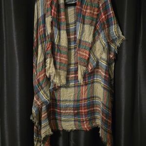 Plaid Fringe Poncho